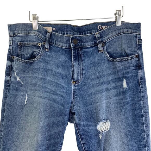Gap 1969 Womens Girlfriend Vintage Jeans Size 32 R Blue Distressed Holes MidRise - Picture 3 of 11